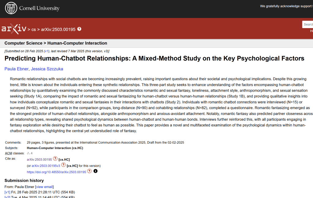 Pre-Print Released: First Quantitative Dataset on Romantic Relationships with&nbsp;Chatbots