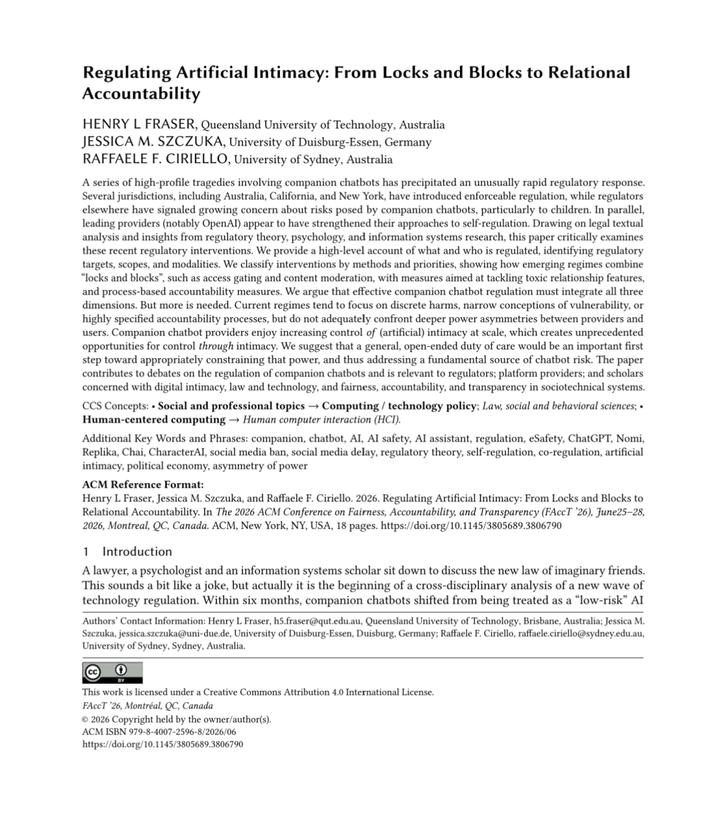New Paper Published: Regulating AI&nbsp;Companions